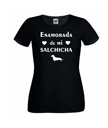 Camisetas divertidas Child Enamorada de mi Salchicha - para Mujer Camisetas Talla Medium Color Negro