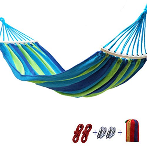 CamKpell Hamaca - Lona para Acampar al Aire Libre Hamaca Curva Palo de Madera Fijo Hamak - Rainbow Blue 1X3M