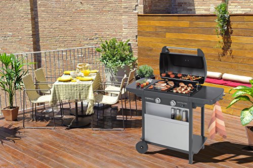 Campingaz 2 Series Classic LX Vario Barbacoa a Gas, BBQ con 2 Quemadores, 7.5 KW, Plancha y Parrilla de Acero Estampado, 2 Mesas Laterales