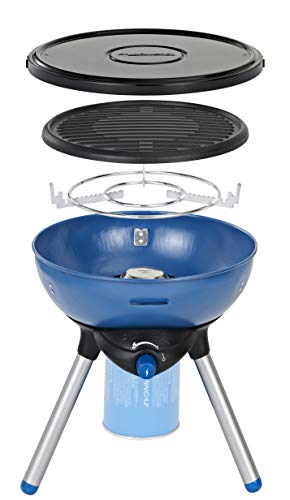 Campingaz Party Grill 200 Barbacoa Portátil Camping, BBQ Parrilla y Hornillo, 2000 W, Funciona con Cartucho de Gas CV 470 Plus, Acero, Azul, 15 x 3 x 15 cm