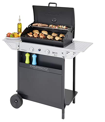 Campingaz Xpert 200 L Classic Barbacoa Gas, BBQ Gas con 2 Quemadores, 7.1kW de portencia, Parrila y Plancha de Acero Esmaltado , 2 Mesas Laterales y Carro de Acero