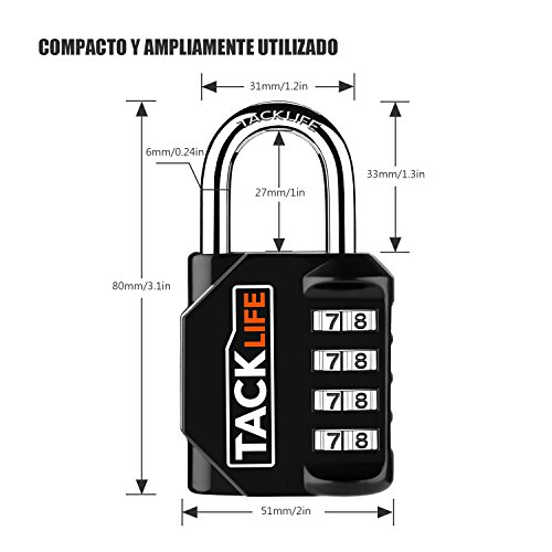 Candados de seguridad, Tacklife HCL1B Heavy Duty de 4 digitos codigos de combinacion reprogramables equipaje cerraduras, cerraduras para indoor & Outdoor uso diario