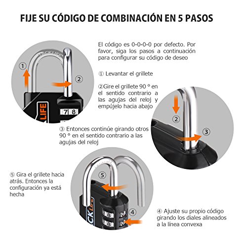 Candados de seguridad, Tacklife HCL1B Heavy Duty de 4 digitos codigos de combinacion reprogramables equipaje cerraduras, cerraduras para indoor & Outdoor uso diario