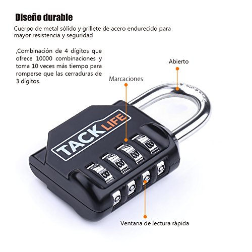 Candados de seguridad, Tacklife HCL1B Heavy Duty de 4 digitos codigos de combinacion reprogramables equipaje cerraduras, cerraduras para indoor & Outdoor uso diario