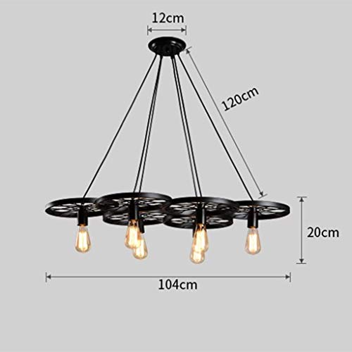 Candelabro De Rueda, Retro Industrial Restaurante Café Sushi Restaurante Decoración Lámpara Hierro Forjado Araña Bar, Ktv, Café Araña,Black