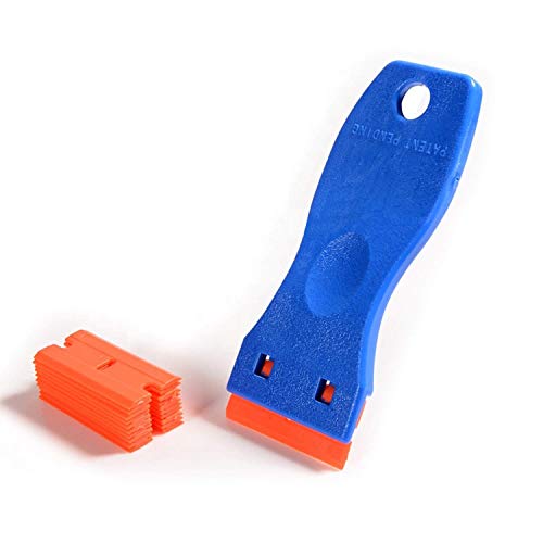 CANOPUS Raspador de plástico con 10 piezas de cuchillas de afeitar de plástico, rasqueta Vitroceramica Rascador, Rasquetas Rascador, ideal para raspar pegatinas de vidrio, etiquetas, calcomanías