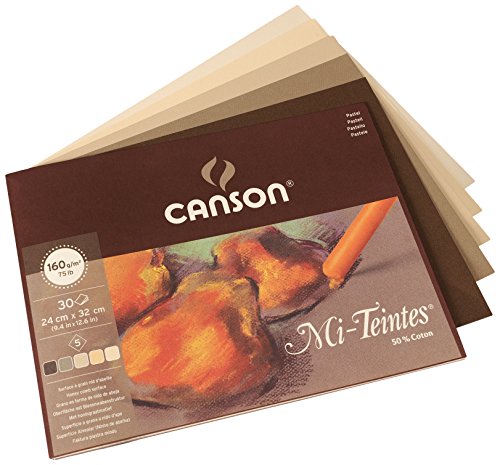 Canson Mi-Teintes - papel de dibujo coloreado, 24 x 32 cm, 5 colores surtidos, tonos tierra