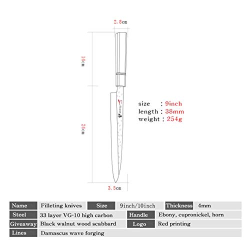 Capa de Japón 33 VG10 acero de Damasco Cuchillo de filete cuchillos Yanagiba sashimi sushi japonés Cocina Cleaver rebanar Afilado Cuchillo (Color : 9 inch Damascus)