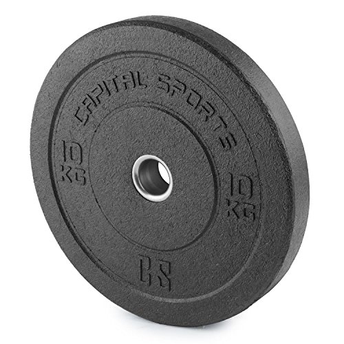 CapitalSports Renit Hi Temp Bumper Plates Discos de Pesas 10 kg (Centro de Aluminio, Apertura de 50,4 mm, para Barras largas y olímpicas, Revestimiento de Goma Negra no daña el Suelo)