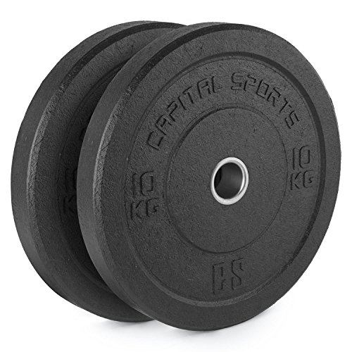 CapitalSports Renit Hi Temp Bumper Plates Discos de Pesas 10 kg (Centro de Aluminio, Apertura de 50,4 mm, para Barras largas y olímpicas, Revestimiento de Goma Negra no daña el Suelo)