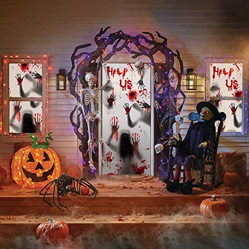 Carteles de zombis para decoración de ventanas de Halloween - 3 piezas de siluetas de zombis con huellas de manos gigantes y sangrientas, tratamiento de ventana espeluznante, decoración Halloween