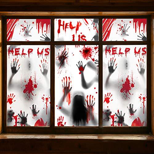 Carteles de zombis para decoración de ventanas de Halloween - 3 piezas de siluetas de zombis con huellas de manos gigantes y sangrientas, tratamiento de ventana espeluznante, decoración Halloween