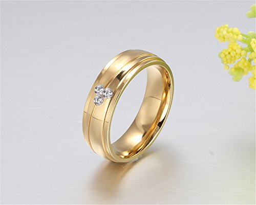 CARTER PAULas alianzas de Boda Anillo de Acero Inoxidable del Diamante de la CZ 18K del Oro de la Pareja, Las Mujeres, Tamaño 17