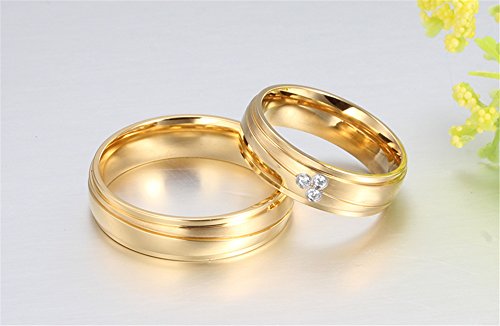 CARTER PAULas alianzas de Boda Anillo de Acero Inoxidable del Diamante de la CZ 18K del Oro de la Pareja, Las Mujeres, Tamaño 17