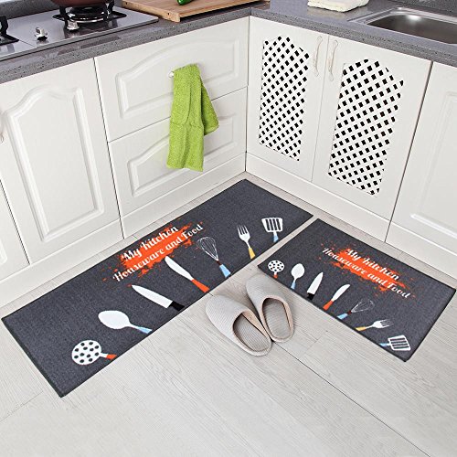 Carvapet Alfombras Cocina Lavable Antideslizante Alfombrilla de Goma Alfombra de Baño Alfombrillas Cocina (Batería de cocina, Gris)