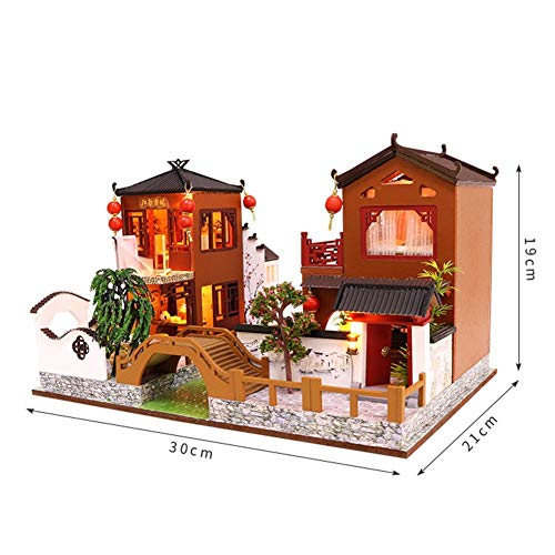 Casa de muñecas en miniatura Juguetes Estilo tradicional chino Modelo arquitectónico hecho a mano DIY Cottage para regalo de cumpleaños