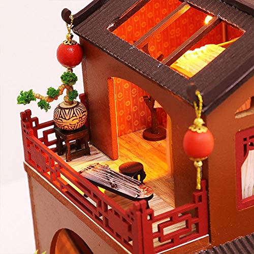 Casa de muñecas en miniatura Juguetes Estilo tradicional chino Modelo arquitectónico hecho a mano DIY Cottage para regalo de cumpleaños