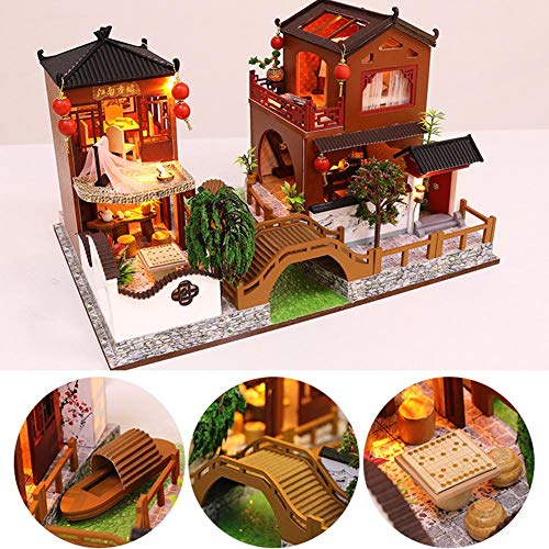 Casa de muñecas en miniatura Juguetes Estilo tradicional chino Modelo arquitectónico hecho a mano DIY Cottage para regalo de cumpleaños