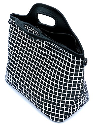 Case Wonder Lunch Bags, Bolsa de almuerzo Neoprene, Bolsa de almuerzo grande aislada, Caja de almuerzo lavable reutilizable para hombres/mujeres/Picnic/Trabajo/Escuela (L, Rejilla Negra)