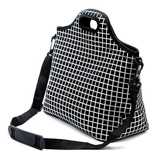 Case Wonder Lunch Bags, Bolsa de almuerzo Neoprene, Bolsa de almuerzo grande aislada, Caja de almuerzo lavable reutilizable para hombres/mujeres/Picnic/Trabajo/Escuela (L, Rejilla Negra)