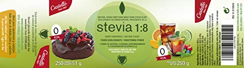 Castelló Since 1907 Edulcorante Stevia + Eritritol 1:8 - Envase alimentario reutilizable con 250 sobres x 1g