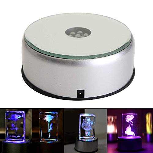 CAVEEN LED Base Giratoria Eléctrica, 10cm, Iluminación LED de Colores con Cable USB Plataforma Rotatoria Plato Giratorio para Figuras Adornos Joyas - Plateado