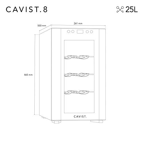 Cavist Cavist.8 Cavist8 Vinoteca 8 Botellas, 25 Litros, Ultra Silenciosa, Acero Inoxidable, Plateado