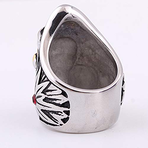 CBCJU Europa y América Retro Titanium de Acero Anillo del cráneo Moda Doble Fantasma Cabeza Anillo dominante Hombres 's Anillo de la joyería de Moda 11# Oro