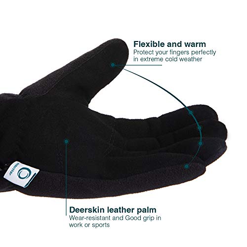 ccbetter Guantes de invierno ciervo piel ante palmera y cálido Forro Polar de protección contra el frío Snow trabajo – Guantes de esquí, color Negro , tamaño small