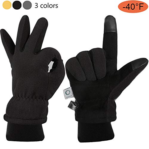 ccbetter Guantes de invierno ciervo piel ante palmera y cálido Forro Polar de protección contra el frío Snow trabajo – Guantes de esquí, color Negro , tamaño small