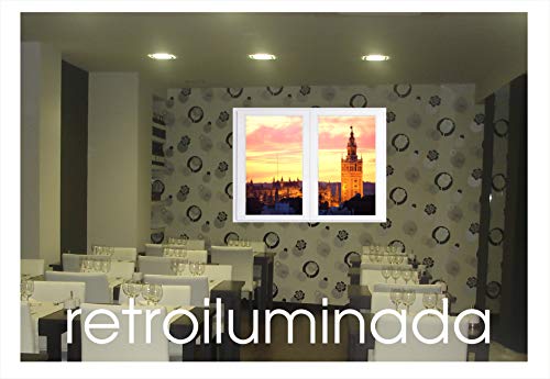 Ccretroiluminados Atardecer en Sevilla Cuadros Decorativos Ventanas Falsas con luz, Metacrilato, Blanco, 60 X 80