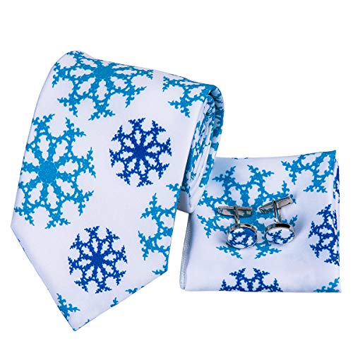 CDBGPZLD Hermosa Corbata Floral De Nieve Para Hombres Corbata De Seda Suave 100% Gemelos Hanky ​​Corbata Azul Conjunto De Corbata Para Fiesta De Boda