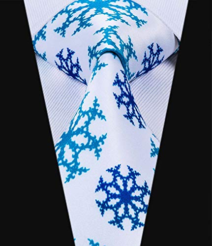 CDBGPZLD Hermosa Corbata Floral De Nieve Para Hombres Corbata De Seda Suave 100% Gemelos Hanky ​​Corbata Azul Conjunto De Corbata Para Fiesta De Boda