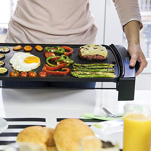 Cecotec Black&Water 2500 - Plancha de Asar, Grill Eléctrico, Revestimiento Antiadherente, Bandeja Recogegrasas, Temperatura Ajustable, Apta para Limpieza Lavavajillas