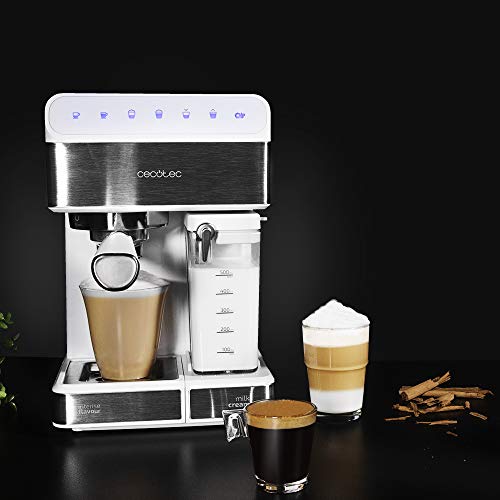 Cecotec Cafetera Semiautomatica Power Instant-ccino Touch Serie Bianca. Presión 20 Bares, Capacidad de 1,4l, 6 Funciones, Calentador por Thermoblock, Control Táctil, Tanque de leche, 1350 W