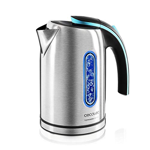 Cecotec Hervidor de Agua Eléctrico ThermoSense 220 Steel. 1,2 litros, Libre de BPA, Acero Inoxidable, Base 360º, Filtro Antical, Doble Sistema de Seguridad, 1630 W