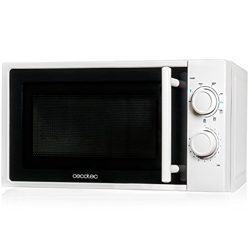 Cecotec Microondas White con Grill. Capacidad de 20l, 700 W de Potencia, grill de 900W, 9 Niveles Funcionamiento, Temporizador 30 min, Modo Descongelar, Acabado Blanco