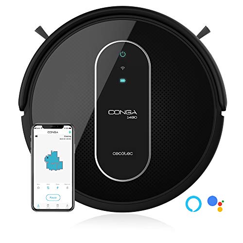 Cecotec Robot Aspirador Conga Serie 1490 Impulse. 1400Pa, Sistema iTech SmartGyro 2.0, friega, aspira y Barre a la Vez, App con Mapa, Limpieza Ordenada de Toda la Superficie, Alexa & Google Assistant.