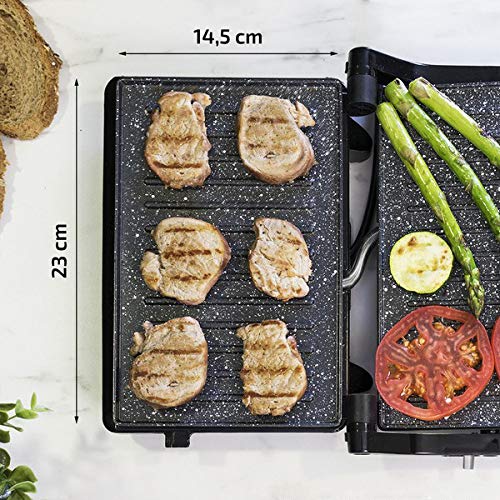 Cecotec Rock'nGrill Full Open Panini Maker - Parrilla Eléctrica, Revestimiento de Piedra RockStone, Máxima Antiadherencia y Mejor Limpieza, Apertura 180ºC, Asa de Tacto Frío, 750 W