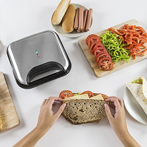 Cecotec Rock'nToast Sandwich Squared - Sandwichera con Revestimiento Antiadherente, Capacidad para 2 Sandwiches, Superficie Grill, Asa Tacto Frío, Recogecables, 750 W