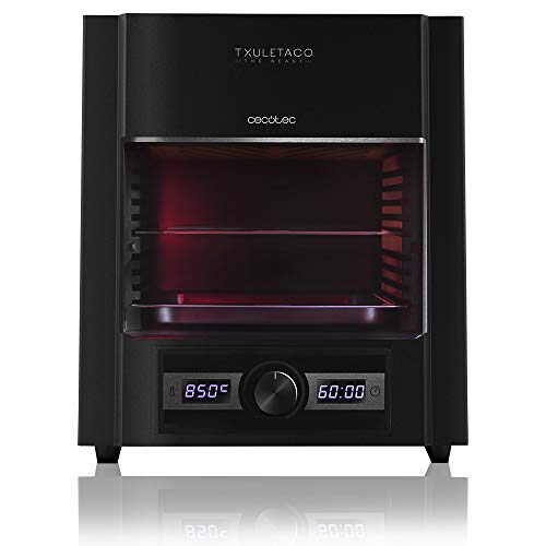 Cecotec Txuletaco The Beast 6850, Horno para asado, hasta 850°C, con 2000W de Potencia, con Parrilla de Acero Inoxidable, Bandeja recogegrasas y Sistema de Temperatura y Tiempo Regulables, Black