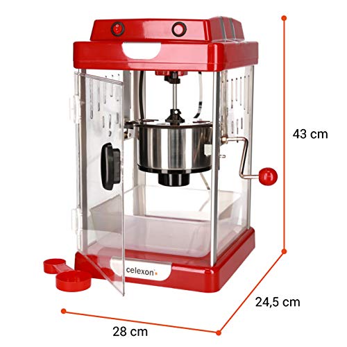 celexon máquina de Palomitas de maíz con Caldera de Acero Inoxidable y un agitador Integrado CinePop CP1000-24,5 x 28 x 43cm - Rojo/Retro/Cine