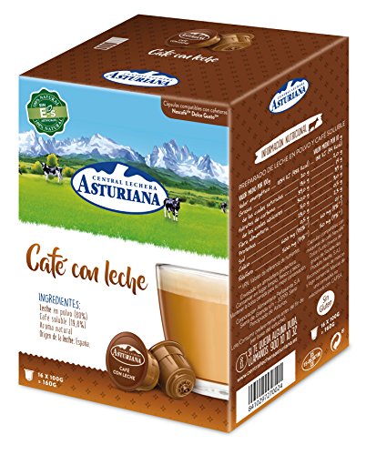 Central Lechera Asturiana Cápsulas de Café con Leche - 4 Paquetes de 16 Cápsulas - Total: 64 Cápsulas