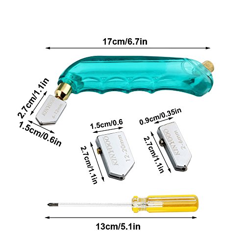 CESFONJER Cortador de Vidrio, Heavy Duty Oil Grip Oil Feed Glass Cutter con cabeza reemplazable adicional y depósito de aceite- 2mm-6mm / 6mm-12mm / 12mm-20mm.