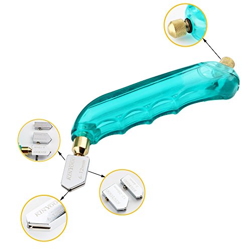 CESFONJER Cortador de Vidrio, Heavy Duty Oil Grip Oil Feed Glass Cutter con cabeza reemplazable adicional y depósito de aceite- 2mm-6mm / 6mm-12mm / 12mm-20mm.