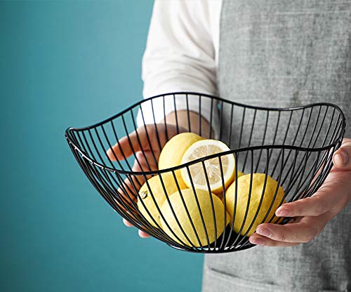 Cesta de frutero de mostrador, diseño Decorativo de Alambre de Acero Inoxidable de frutero con un Moderno Estilo Decorativo, Frutas, Verduras, bocadillos, artículos para el hogar (curva)