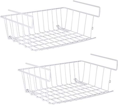 Cestas Almacenaje Cocina, 2pcs Debajo Estante Colgante Alambre de Organizador Cesta para Cocina Escritorio Estantería