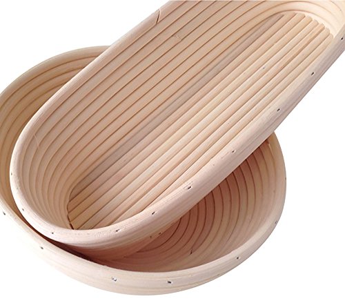 Cestas de pan redondas u ovales de mimbre, Banneton Brotform para masa., beige, #6-round-25x8cm