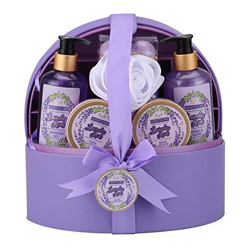 Cestas de regalo de spa para mujeres, set de regalo de baño y cuerpo para ella con estuche de joyería, lavanda lujosa de 12 piezas, el mejor regalo para el día de la madre, cumpleaños, navidad