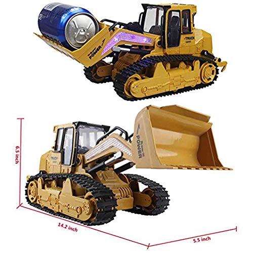 Cestbon Excavadora de Juguete Función 5 Completa del Canal de Control Remoto RC Bulldozer sobre orugas vehículo de construcción Excavadora cargadora Frontal del camión volquete,Amarillo